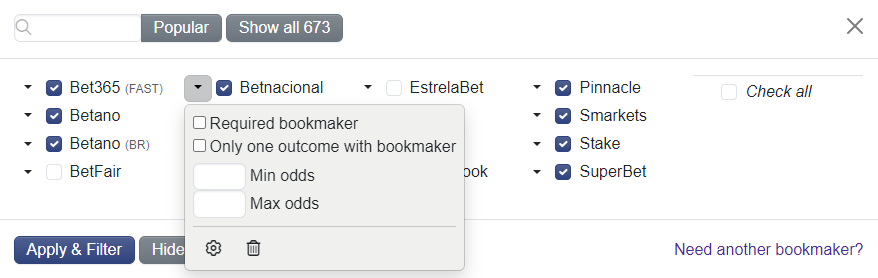 Personal list of bookmakers